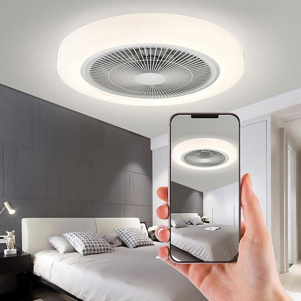Rounded Linear Flush Mount Bladeless Ceiling Fans with Lights LED Living Room Ceiling Lights-Lighom