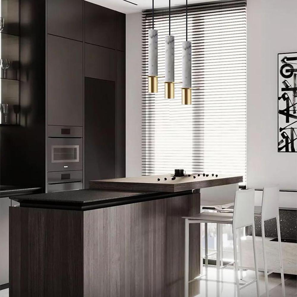 Cylindrical Mid-Century Metal Marble LED Pendant