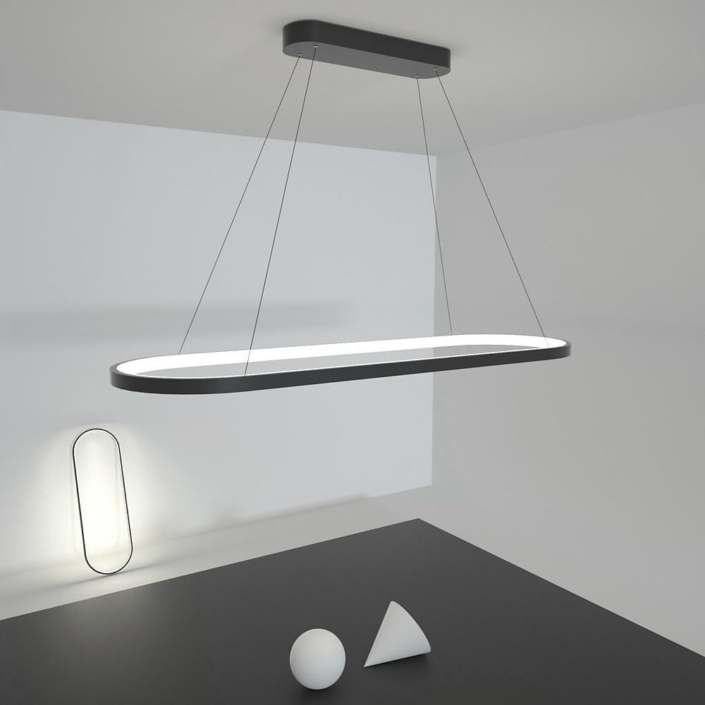 Modern artistic oval black pendant lighting — 28" W x 8" D / Warm White (3000K) / Matte Black
