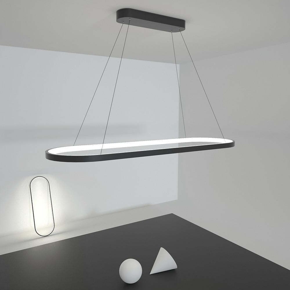 LED Oval Modern Black Pendant Light with Remote Control Artistic Pendant Light-Lighom