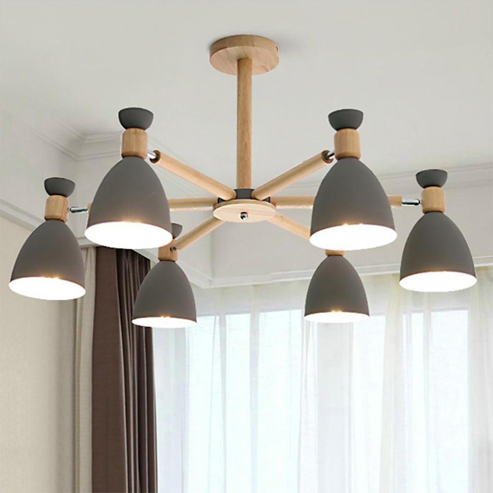 Green wood 6-light chandeliers - nordic
