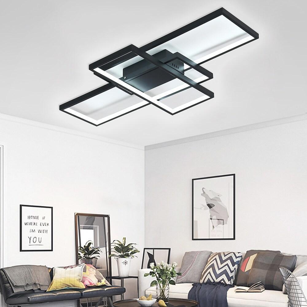 Multi-rectangle 3-tiered flush mount lighting in metal — Warm White (3000K) / White & Black & White