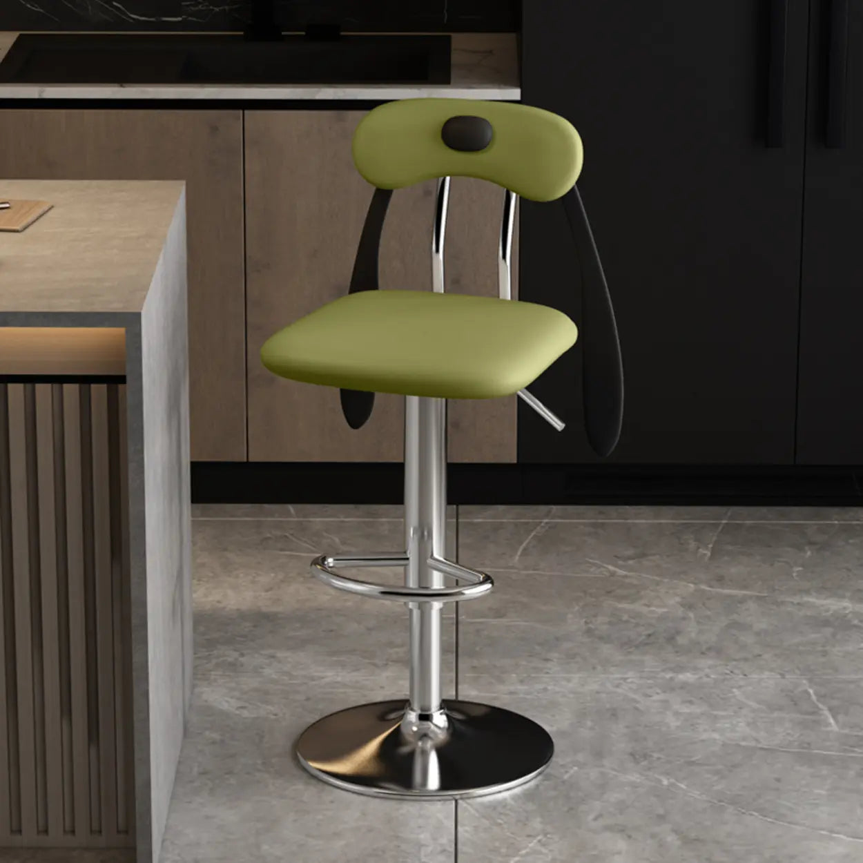 Rabbit Ears Square Leather Swivel Bar Stool — Dark Gray / Gold