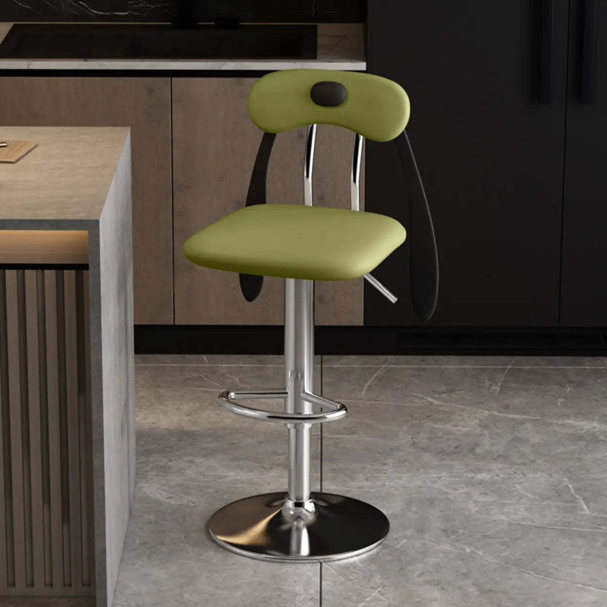 Rabbit Ears Square Leather Swivel Bar Stool — Dark Gray / Gold