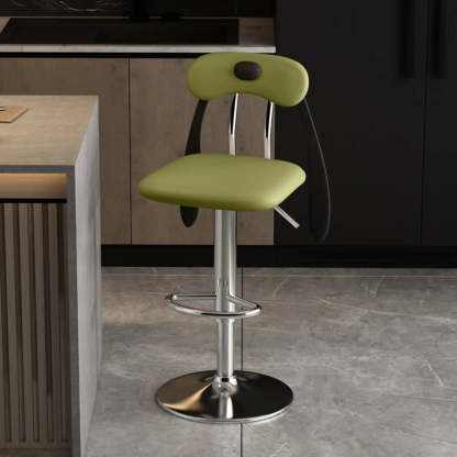 Rabbit Ears Square Leather Swivel Bar Stool — Dark Gray / Gold