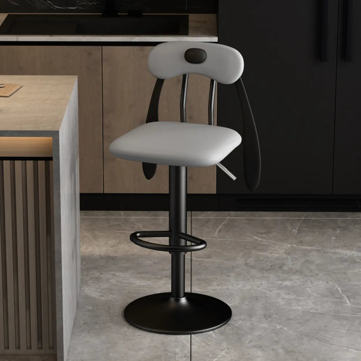 Rabbit Ears Square Leather Swivel Bar Stool — Blue / Silver