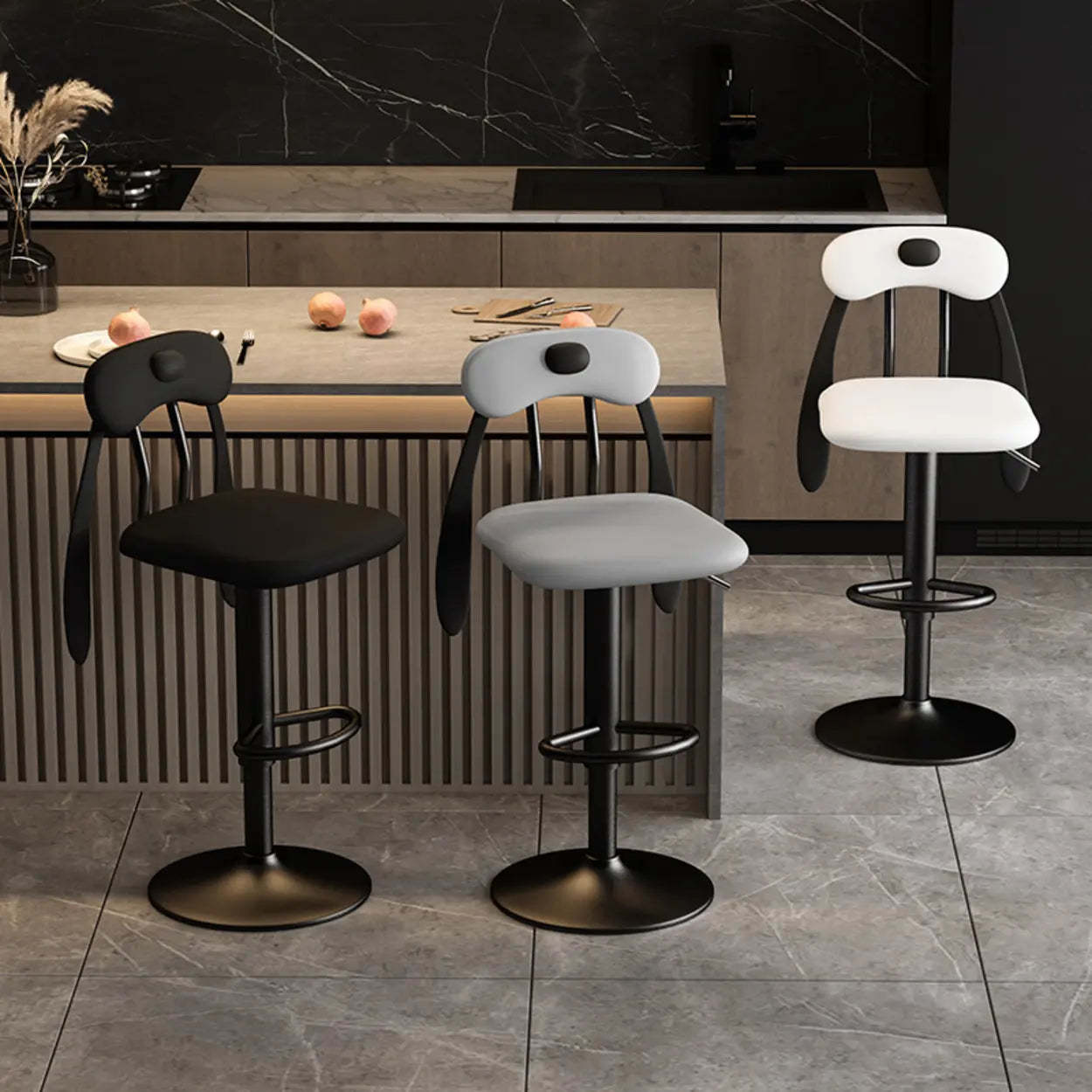 Rabbit Ears Square Leather Swivel Bar Stool — Off-White / Silver