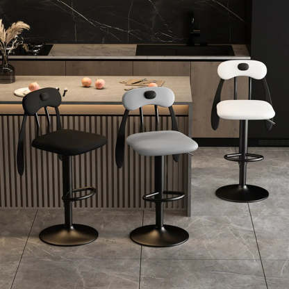 Rabbit Ears Square Leather Swivel Bar Stool — Off-White / Silver