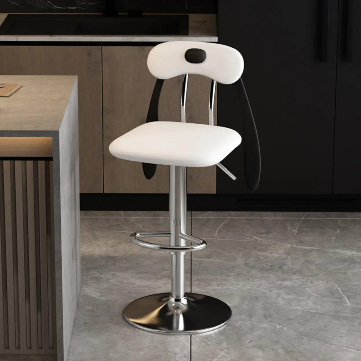 Rabbit Ears Square Leather Swivel Bar Stool — Off-White / Black