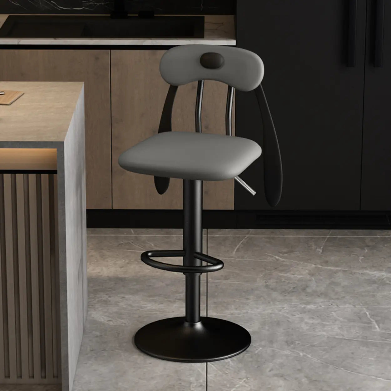 Rabbit Ears Square Leather Swivel Bar Stool — Blue / Black