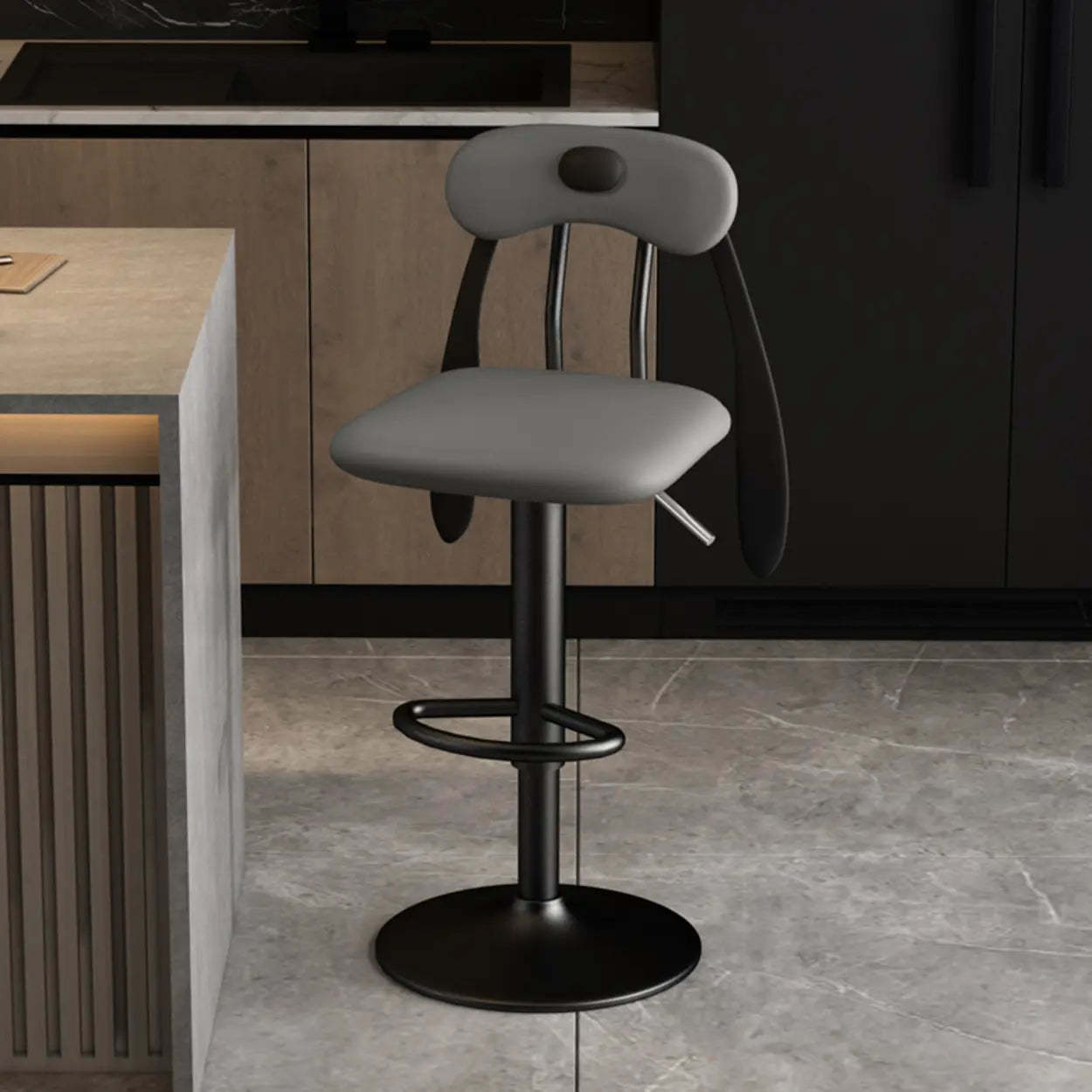 Rabbit Ears Square Leather Swivel Bar Stool — Blue / Black