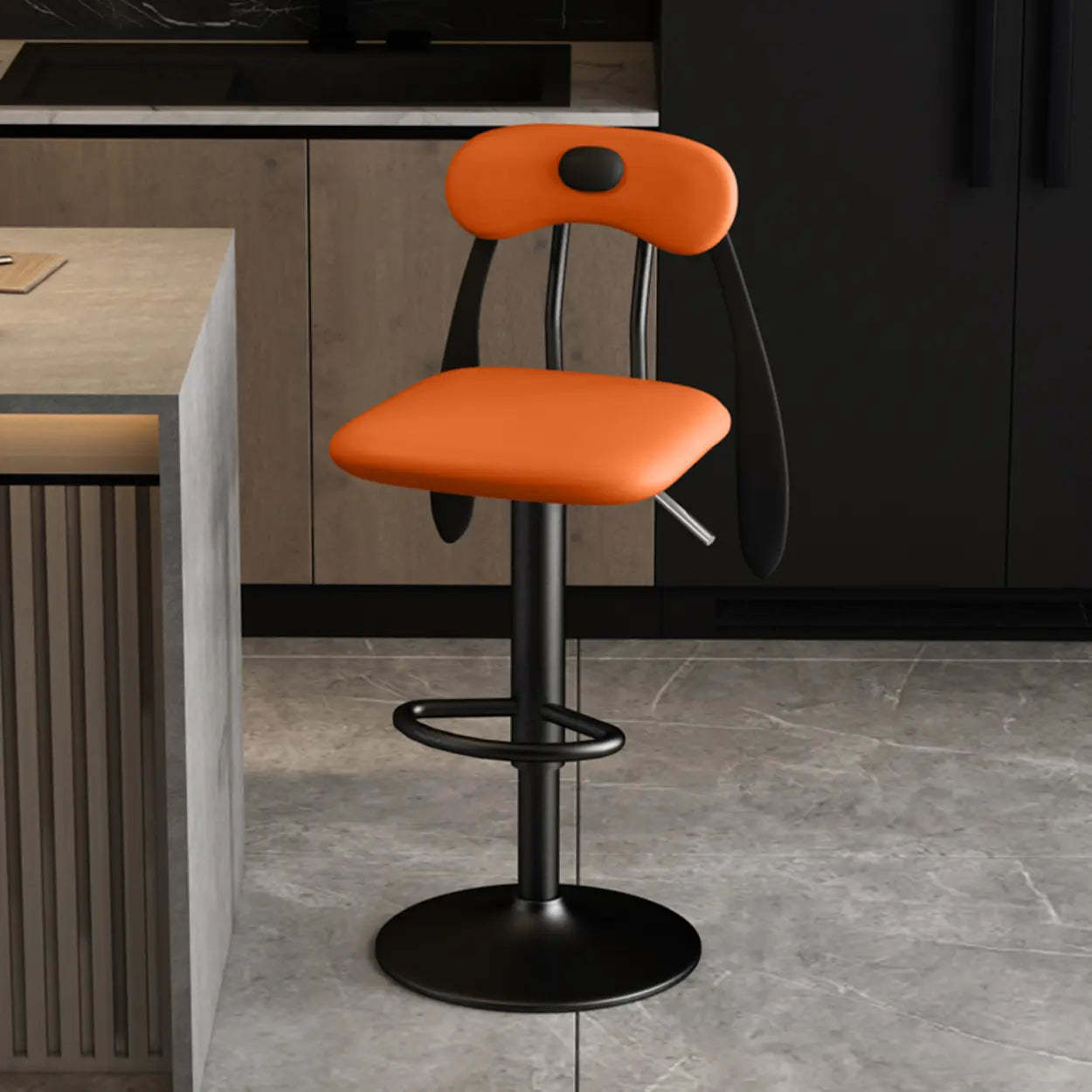 Rabbit Ears Square Leather Swivel Bar Stool — Blue / Gold