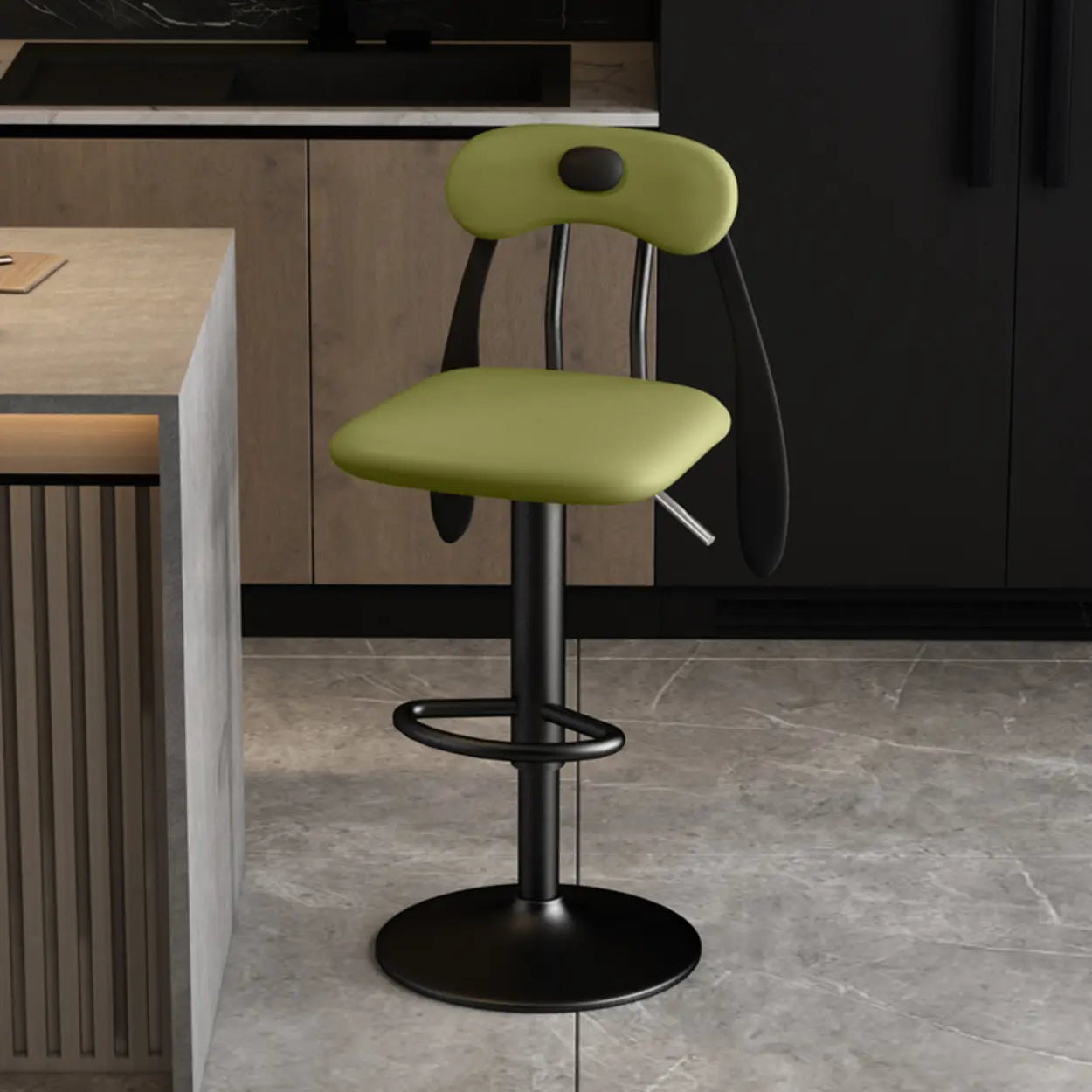 Rabbit Ears Square Leather Swivel Bar Stool — Brown / Silver