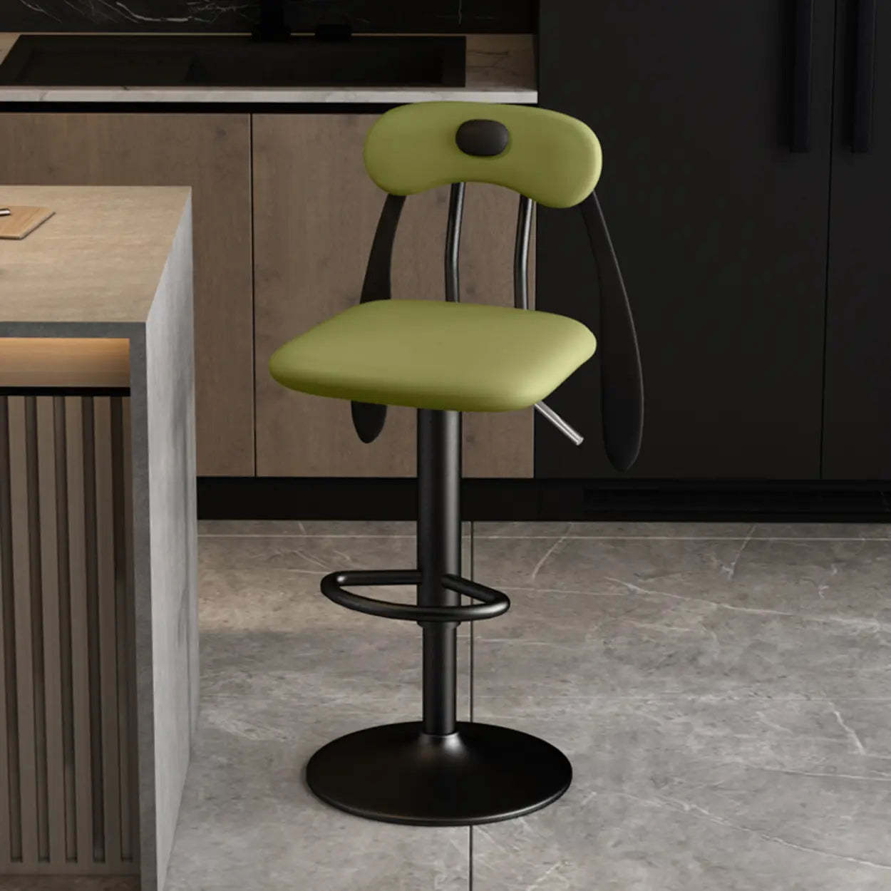 Rabbit Ears Square Leather Swivel Bar Stool — Brown / Silver