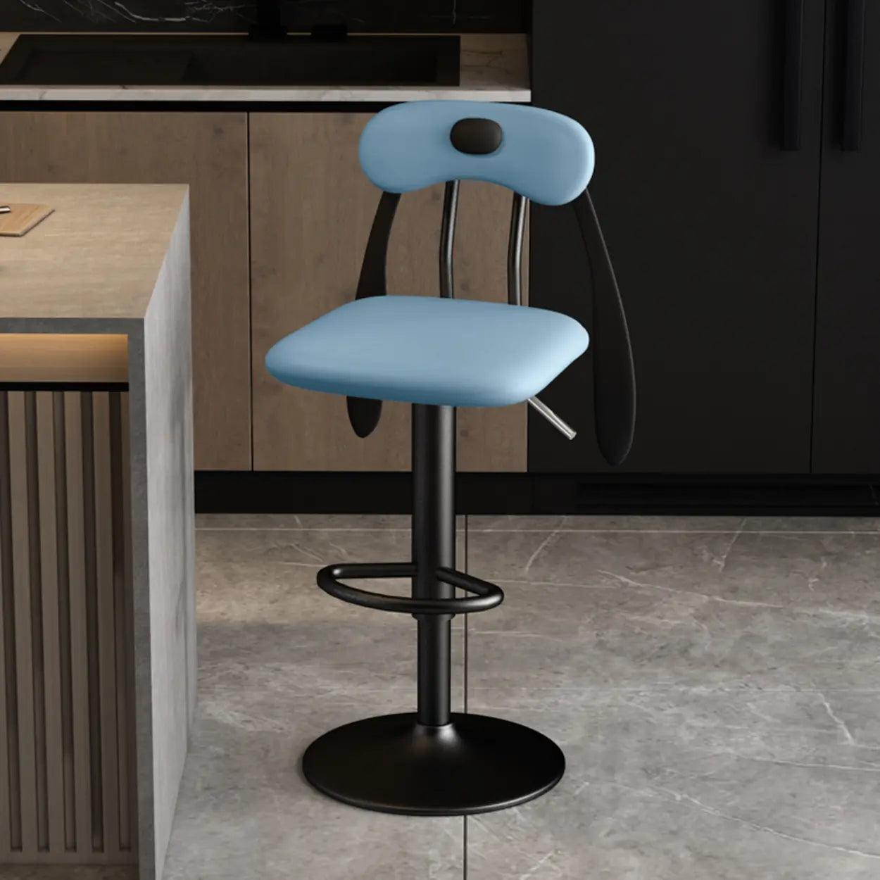 Rabbit Ears Square Leather Swivel Bar Stool — Brown / Black