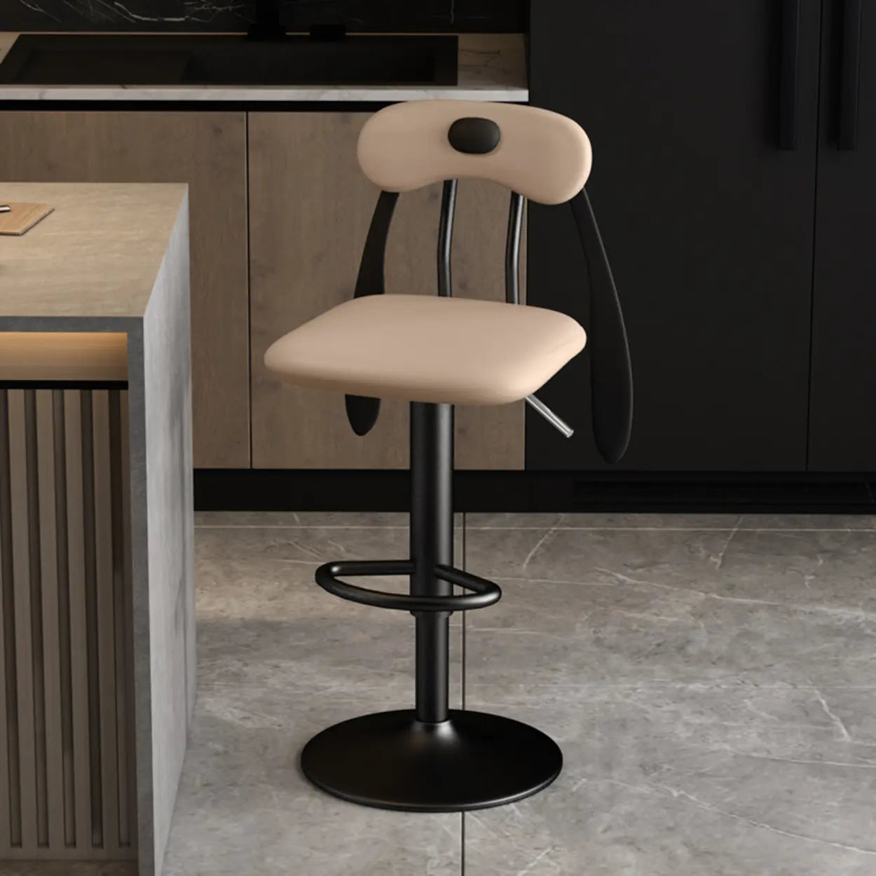 Rabbit Ears Square Leather Swivel Bar Stool — Brown / Gold