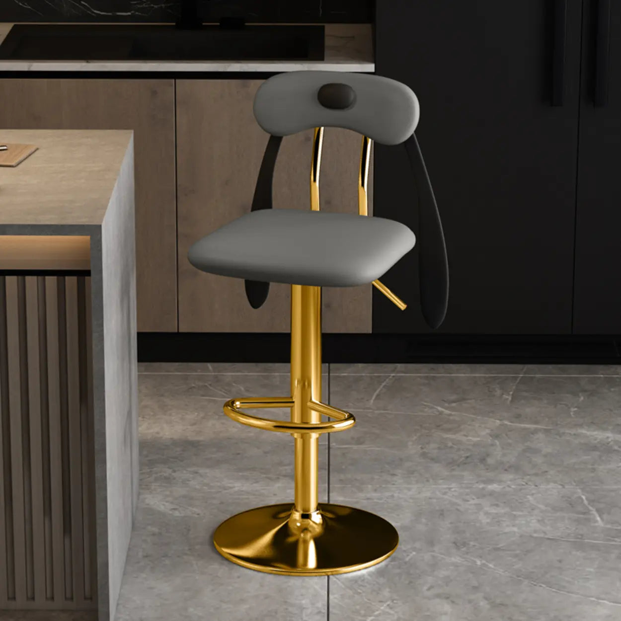 Rabbit Ears Square Leather Swivel Bar Stool