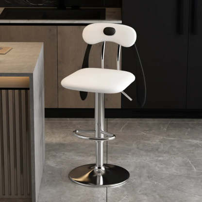 Rabbit Ears Square Leather Swivel Bar Stool — Off-White / Black