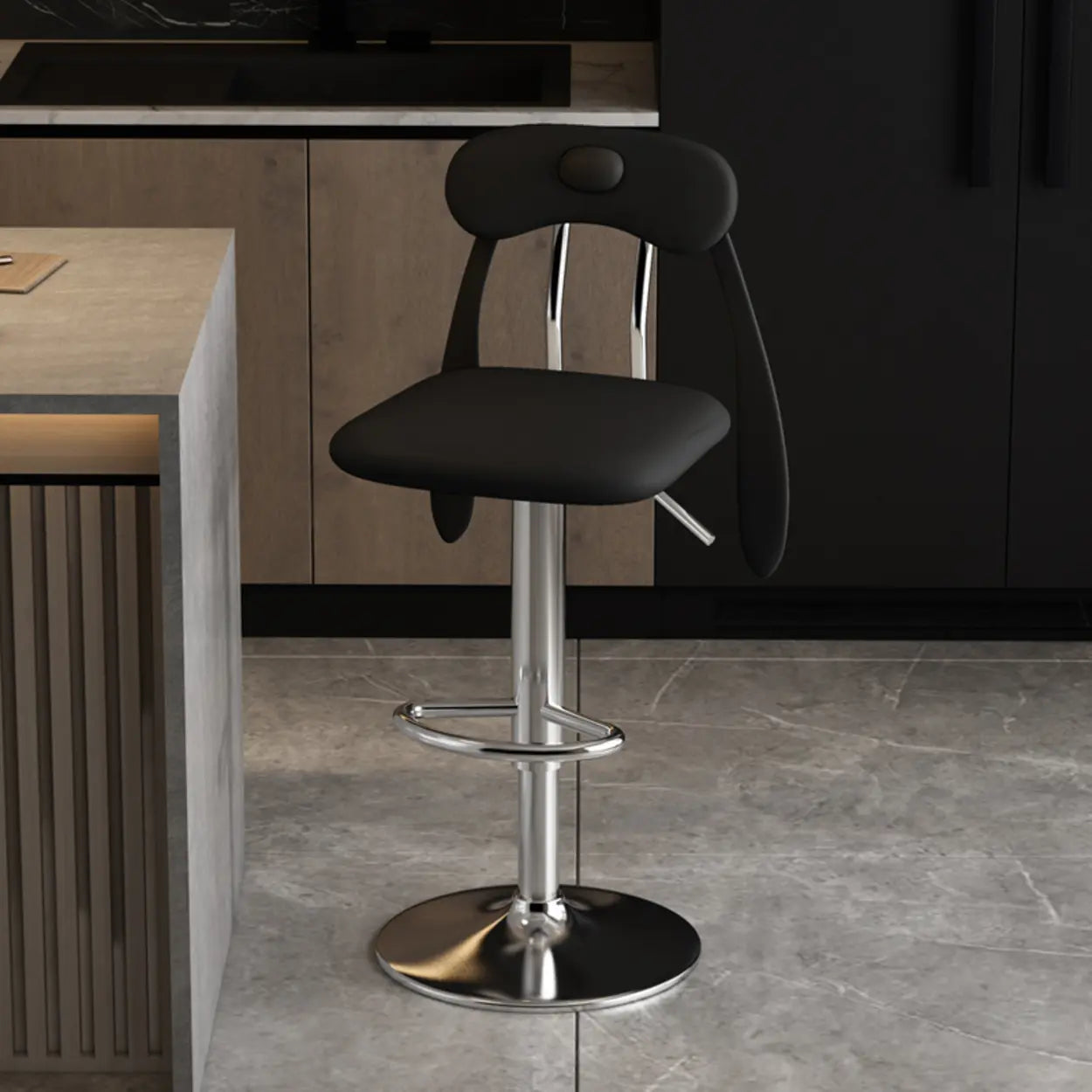 Rabbit Ears Square Leather Swivel Bar Stool — Off-White / Gold