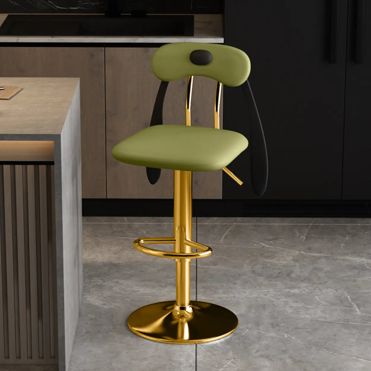 Rabbit Ears Square Leather Swivel Bar Stool
