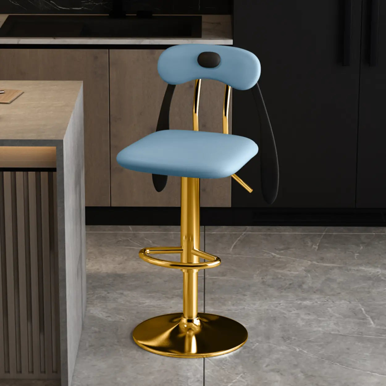 Rabbit Ears Square Leather Swivel Bar Stool