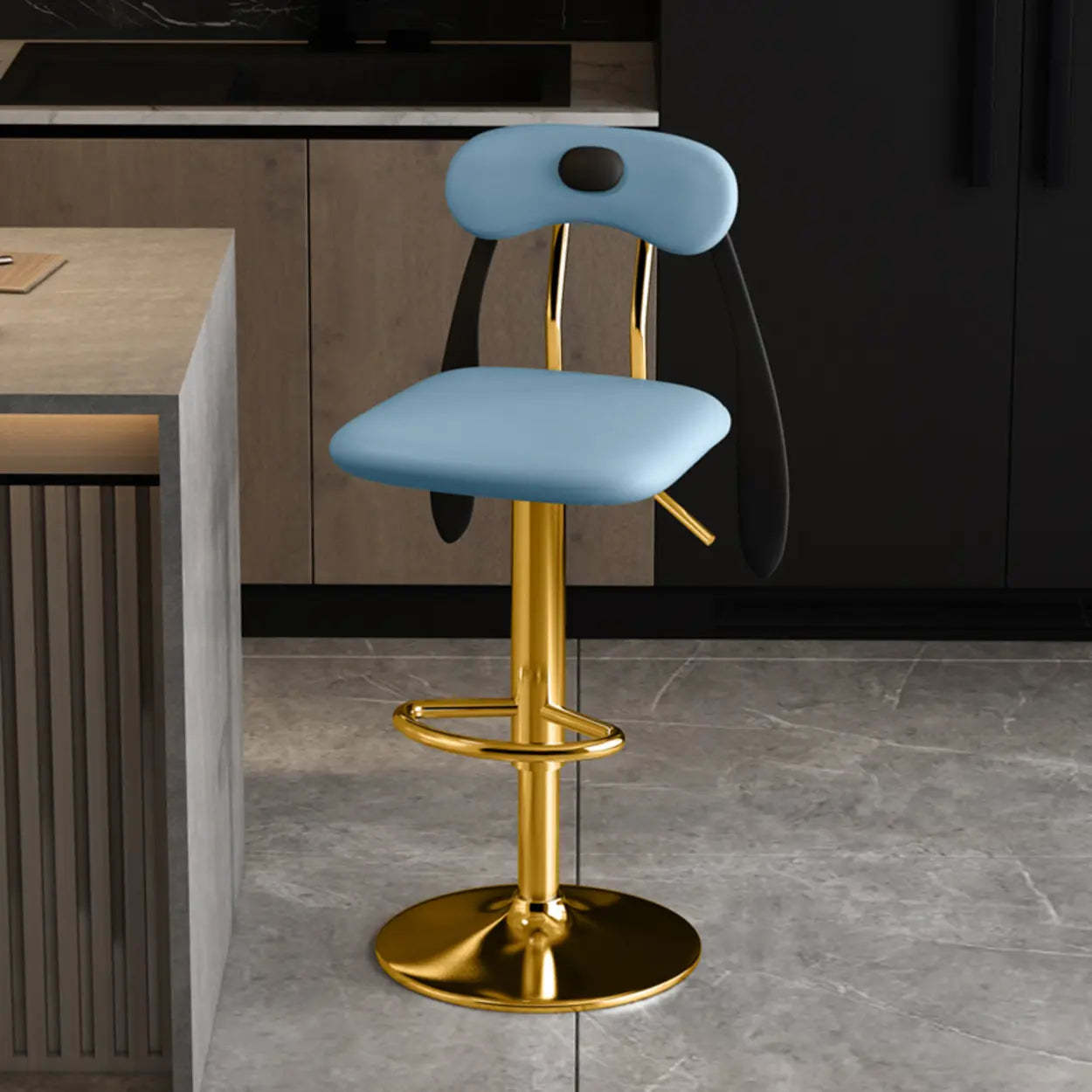 Rabbit Ears Square Leather Swivel Bar Stool