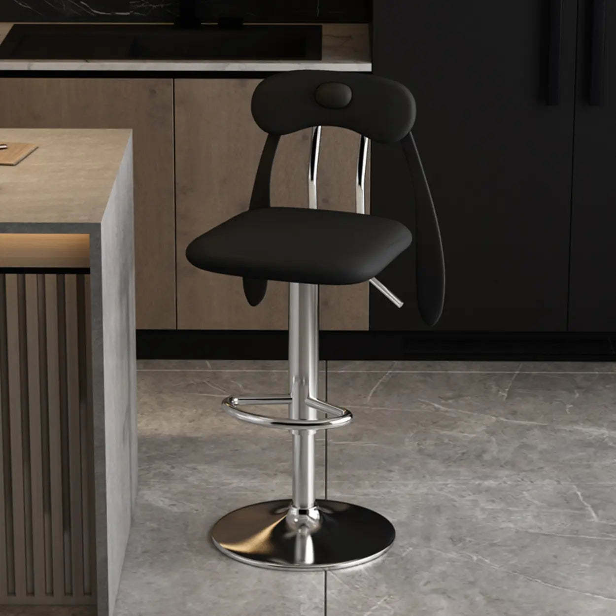 Rabbit Ears Square Leather Swivel Bar Stool — Off-White / Gold