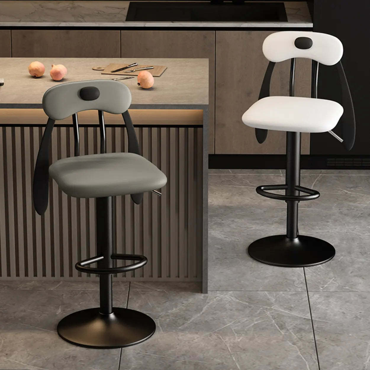 Rabbit Ears Square Leather Swivel Bar Stool — Black / Silver