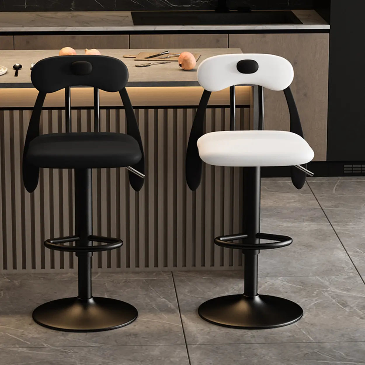 Rabbit Ears Square Leather Swivel Bar Stool — Black / Black