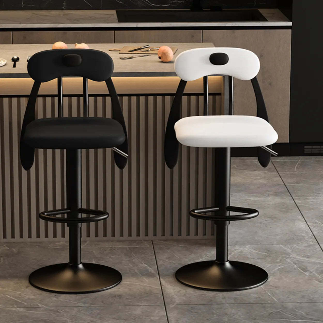 Rabbit Ears Square Leather Swivel Bar Stool — Black / Black
