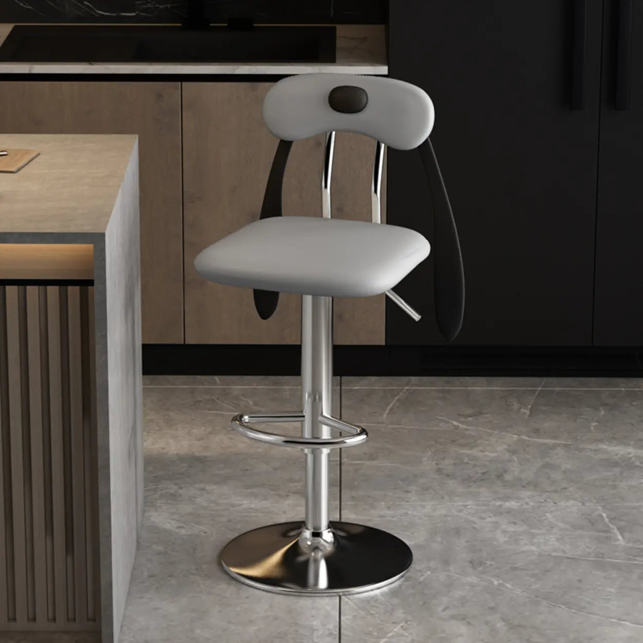 Rabbit Ears Square Leather Swivel Bar Stool — Black / Gold