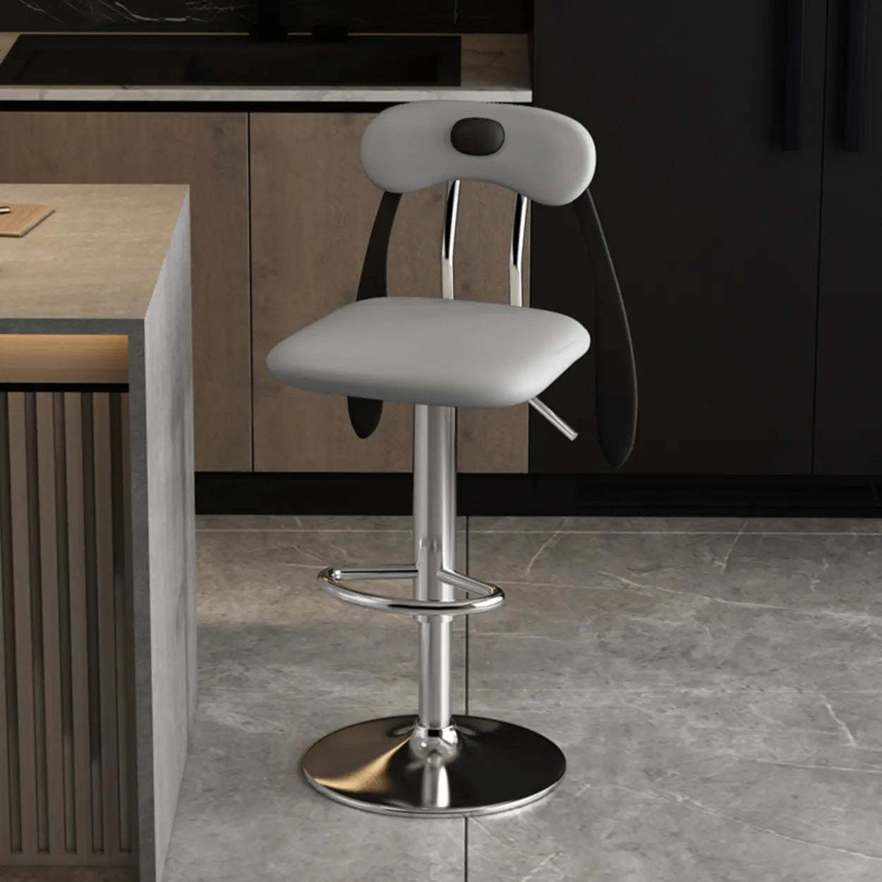 Lighom square rabbit leather bar & counter stools for kitchen — Light Gray / Silver
