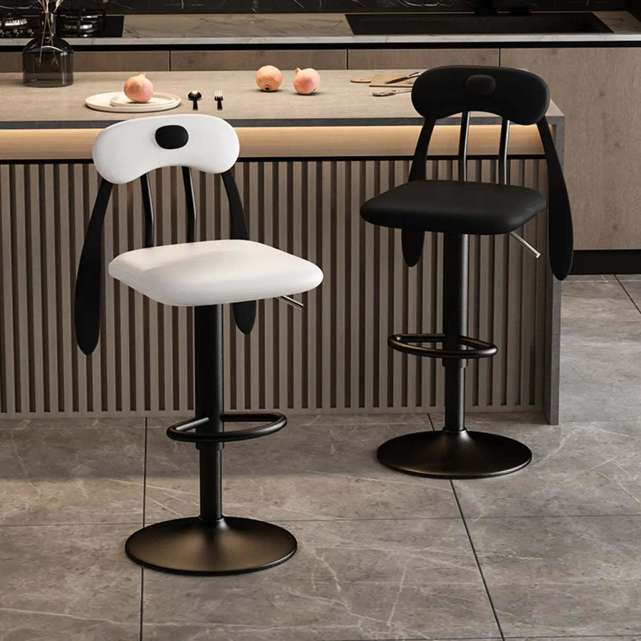 Rabbit Ears Square Leather Swivel Bar Stool — Light Gray / Silver