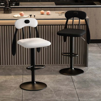 Rabbit Ears Square Leather Swivel Bar Stool — Light Gray / Silver