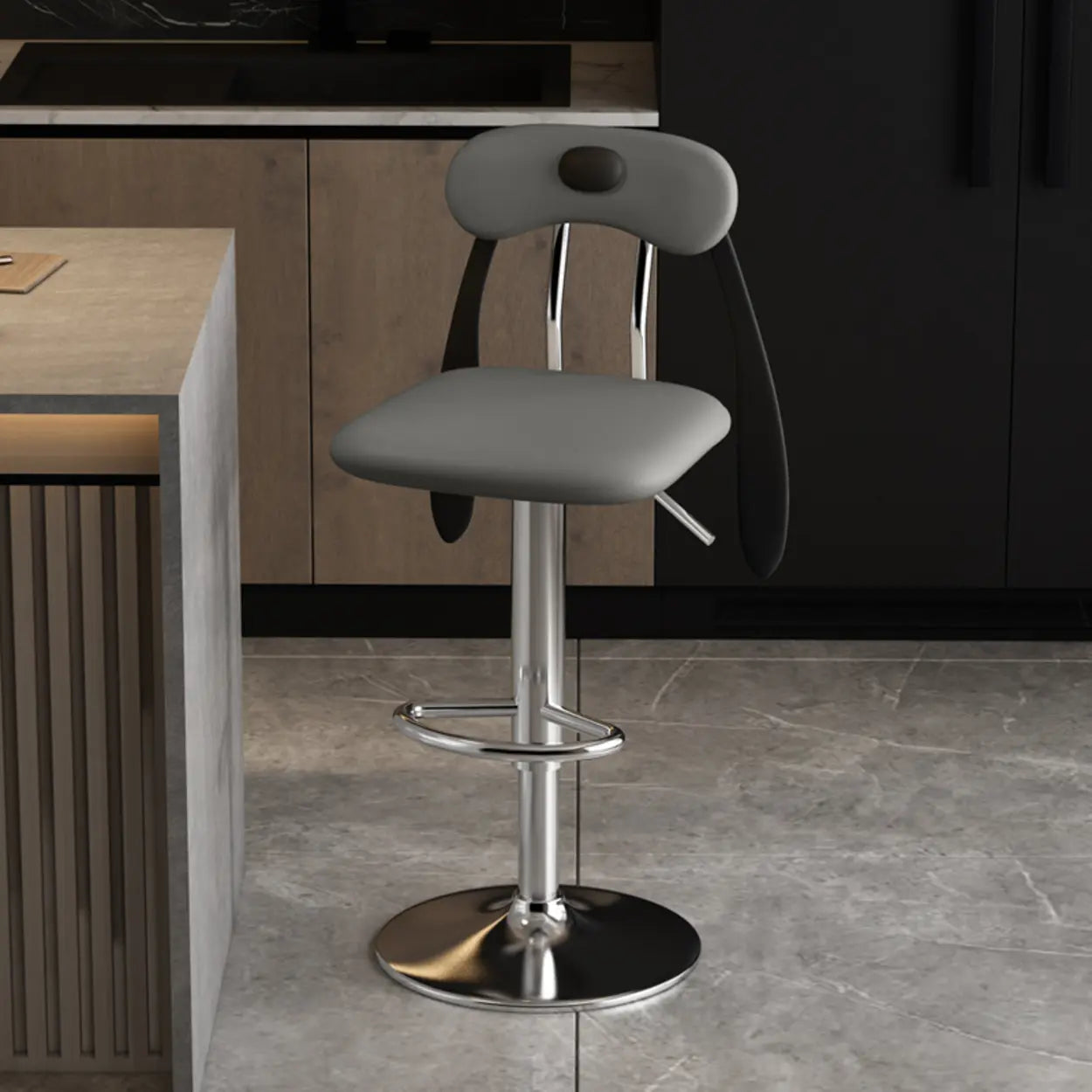 Rabbit Ears Square Leather Swivel Bar Stool — Light Gray / Black