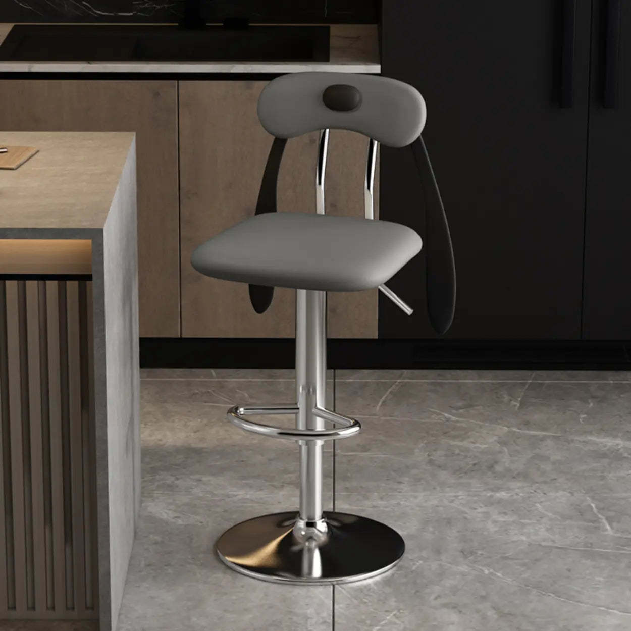 Rabbit Ears Square Leather Swivel Bar Stool — Light Gray / Black