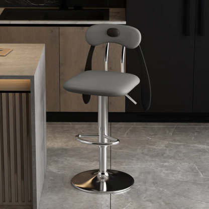 Rabbit Ears Square Leather Swivel Bar Stool — Light Gray / Black