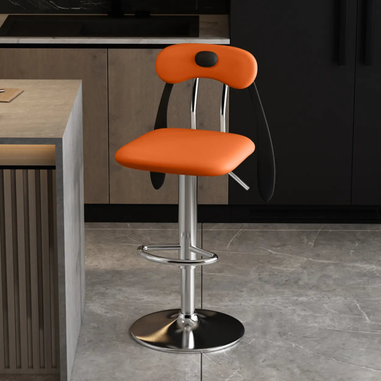 Rabbit Ears Square Leather Swivel Bar Stool — Light Gray / Gold
