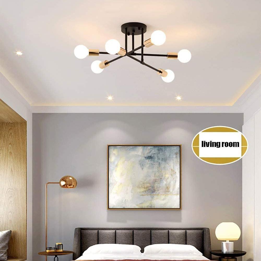 Minimalist Geometric Industrial Sputnik Chandelier 6 Bulbs-Lighom