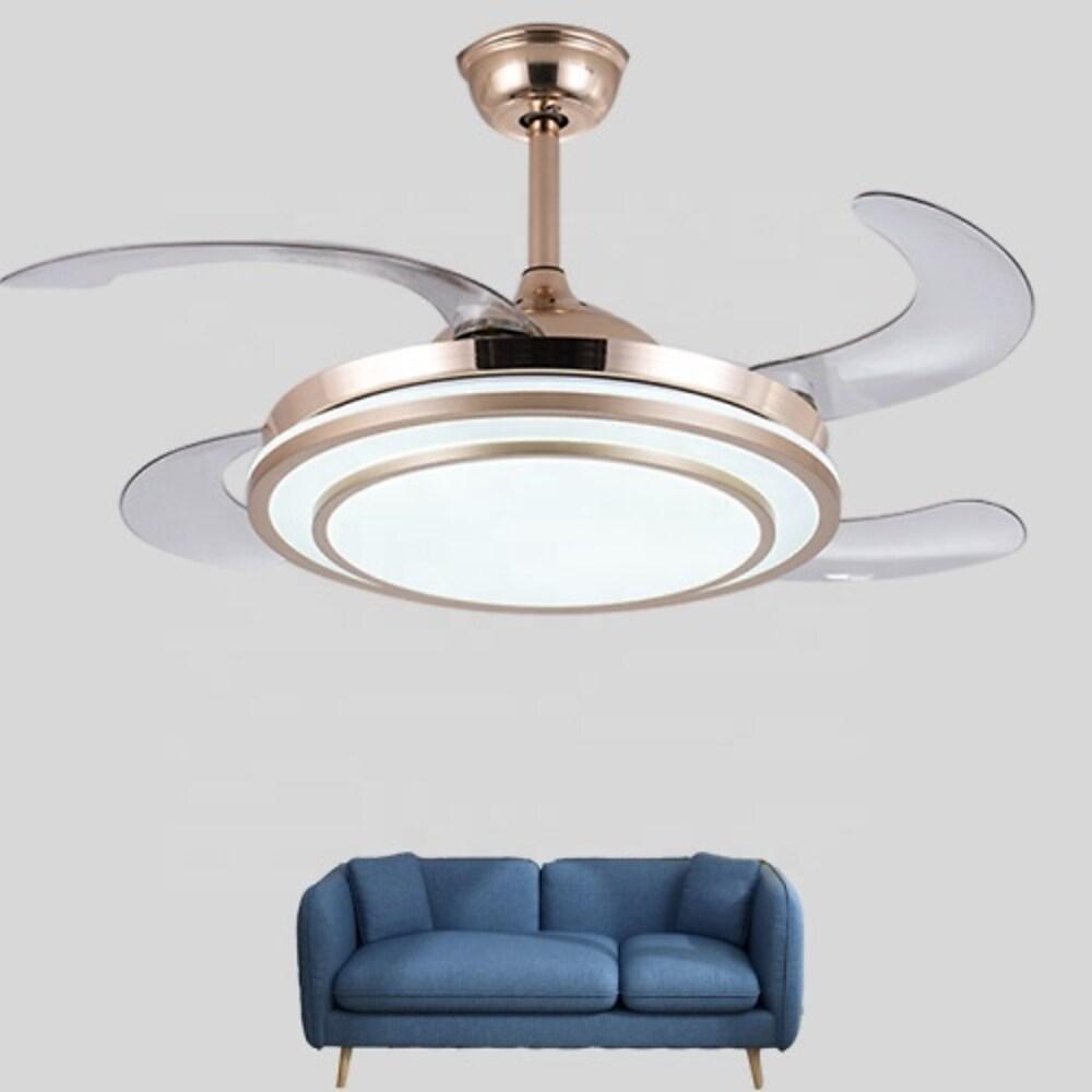 4-Blade Gold Chandelier Retractable Ceiling Fan