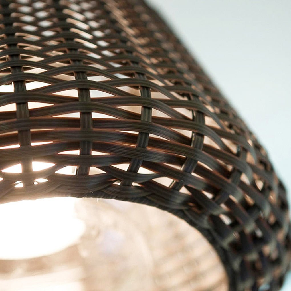 Rustic Woven Rattan Shaded Metal Outdoor Floor Lamp-Lighom