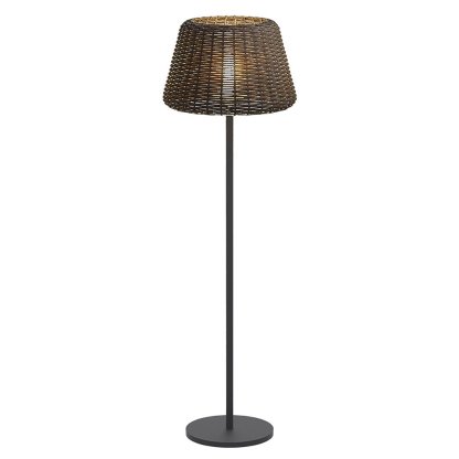 Rustic Woven Rattan Shaded Metal Outdoor Floor Lamp-Lighom