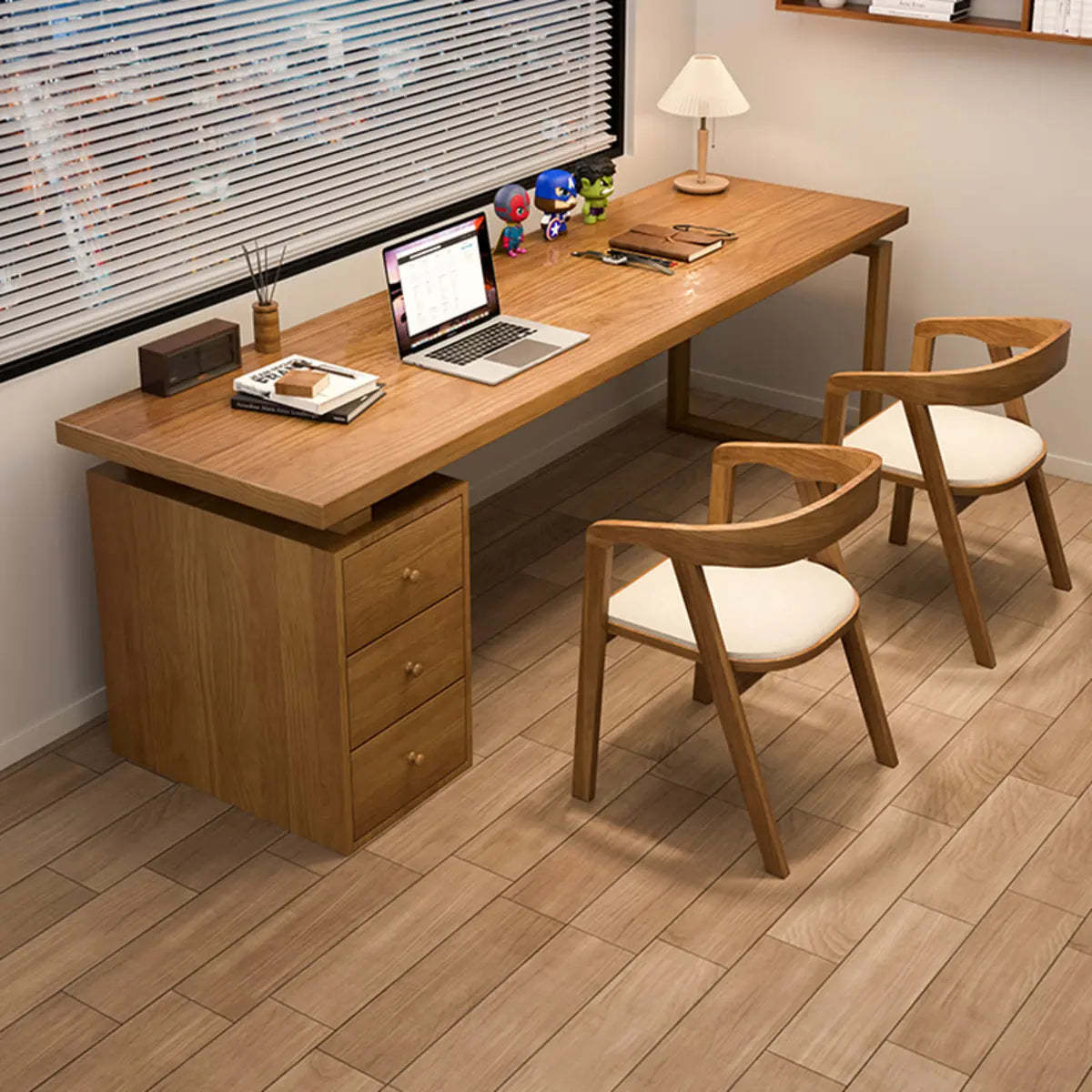 Rectangular Brown Wood Drawer Desk for 2 — Without Chairs
