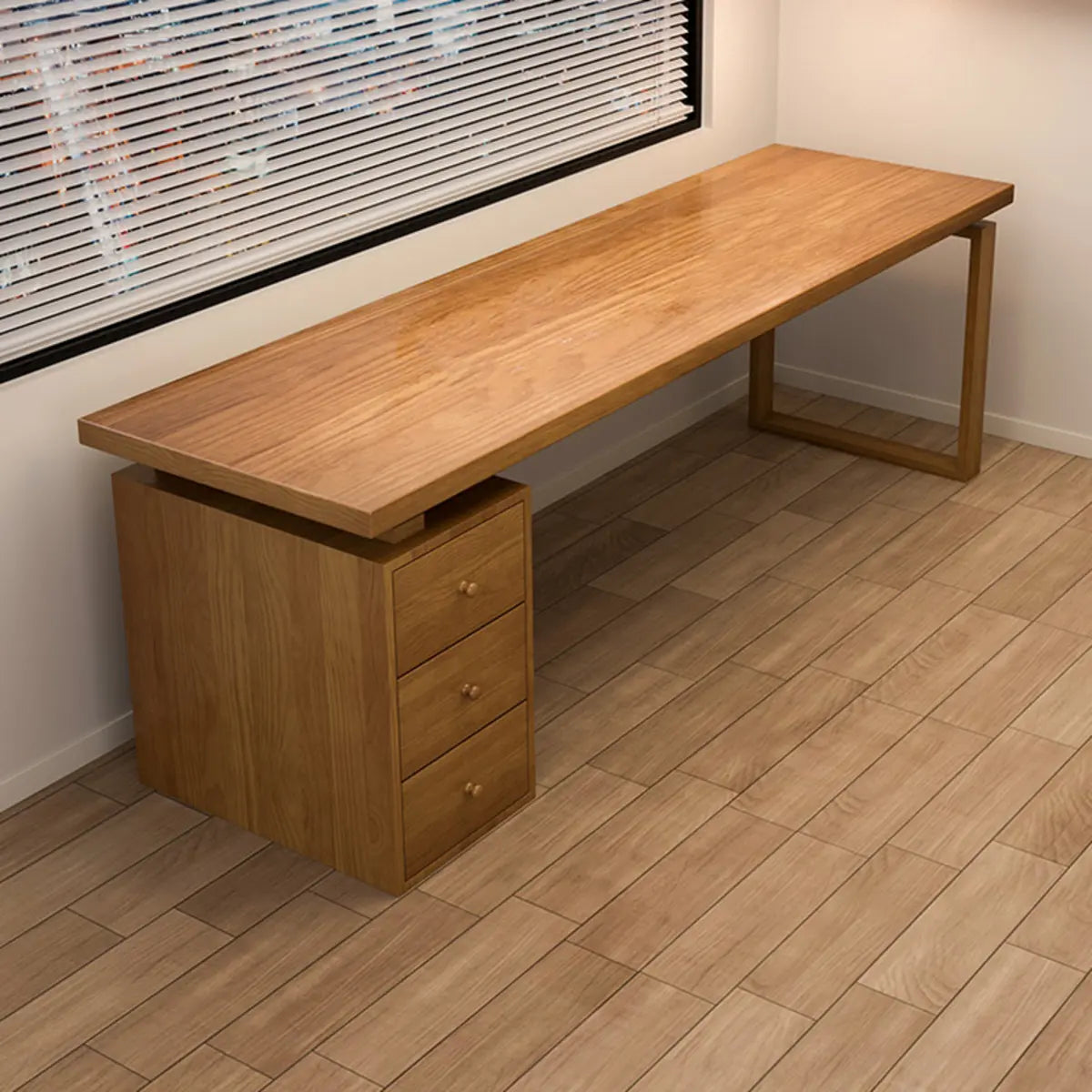 Rectangular Brown Wood Drawer Desk for 2 — Without Chairs