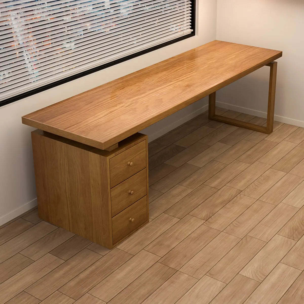 Rectangular Brown Wood Drawer Desk for 2 — Without Chairs