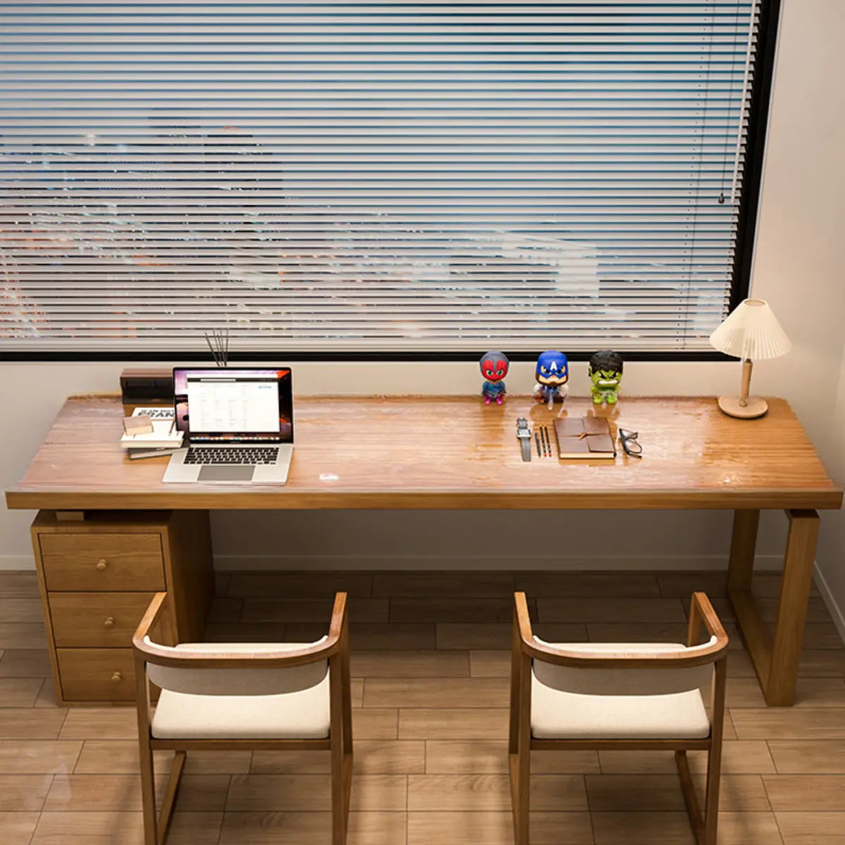Rectangular Brown Wood Drawer Desk for 2 — Without Chairs