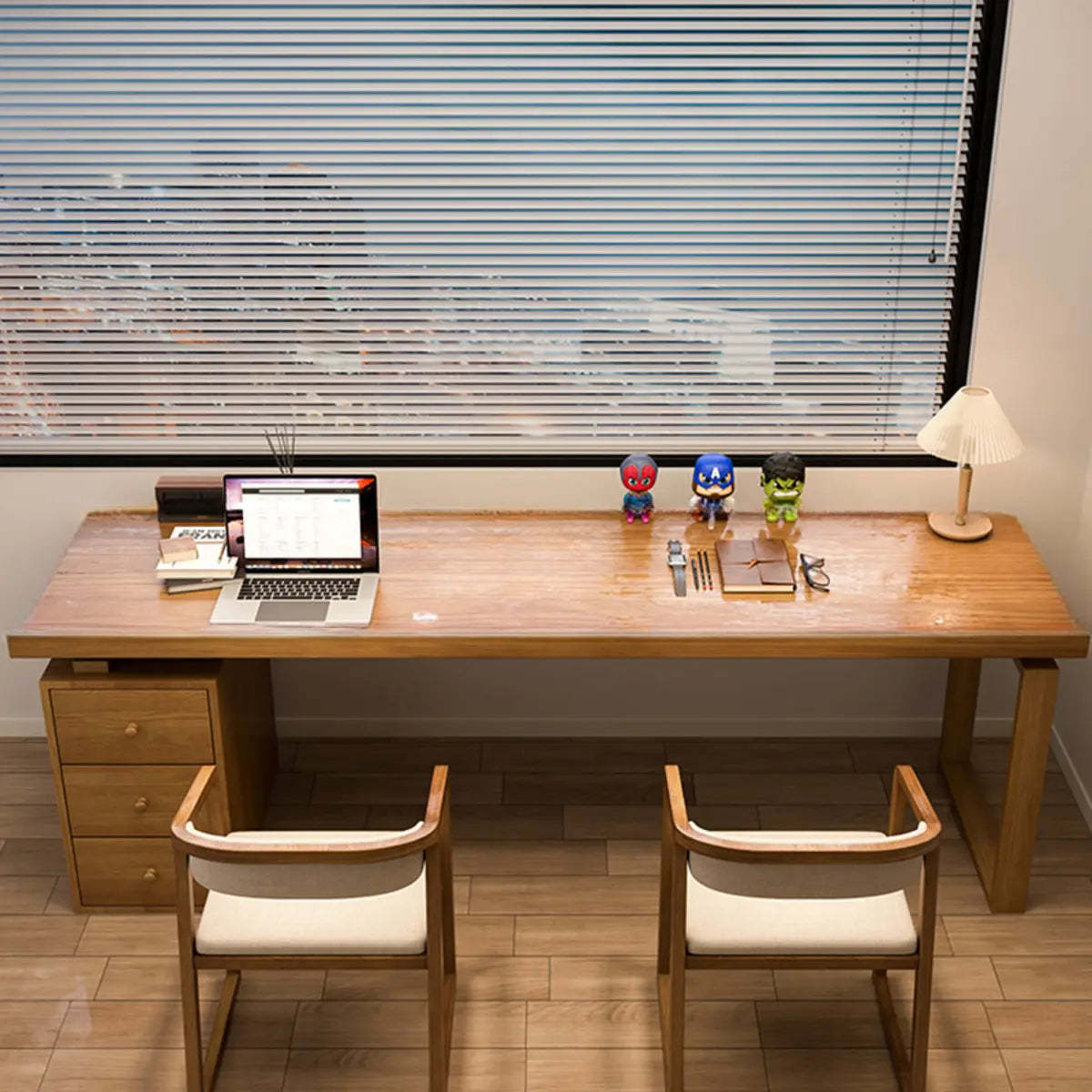 Rectangular Brown Wood Drawer Desk for 2 — Without Chairs