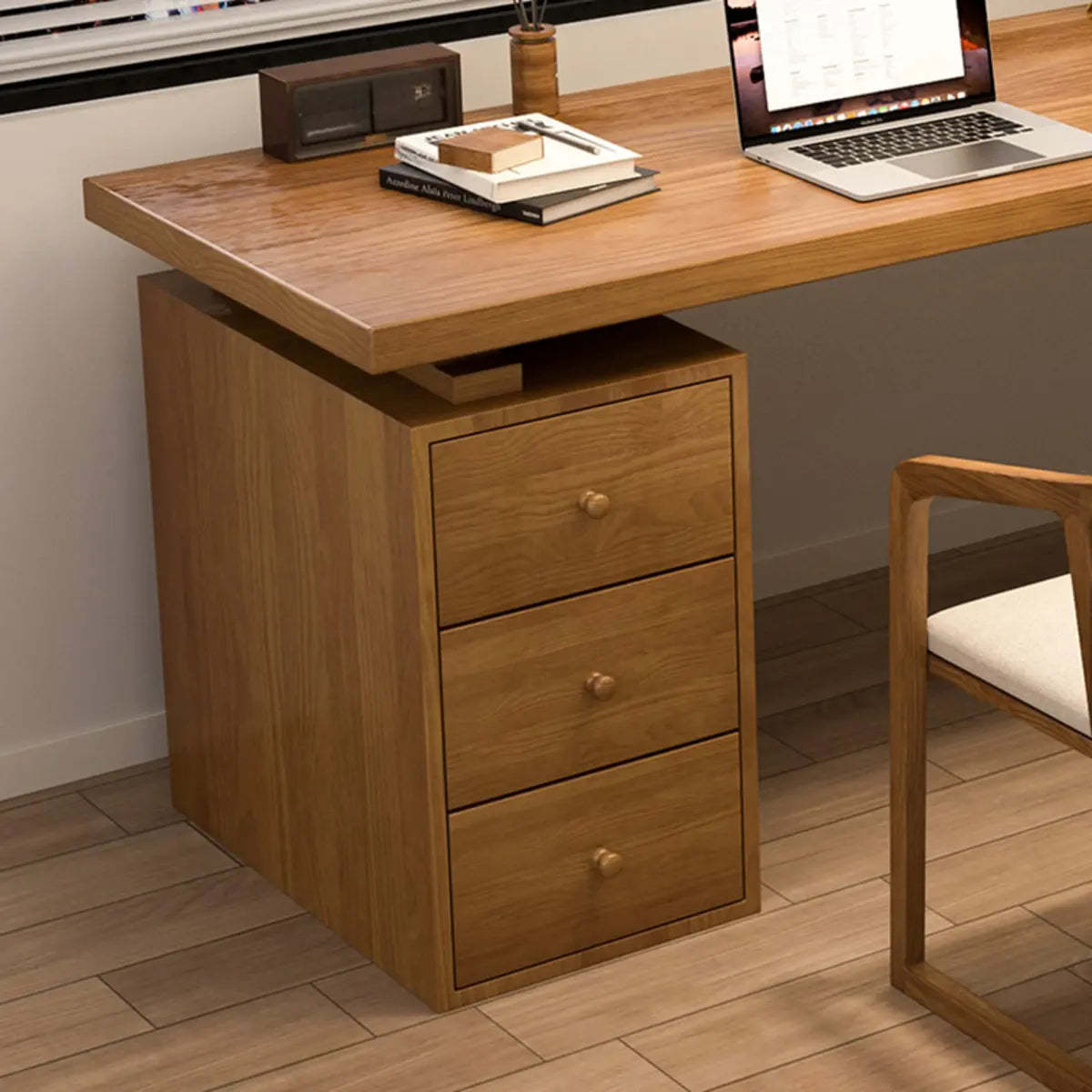 Rectangular Brown Wood Drawer Desk for 2 — Without Chairs