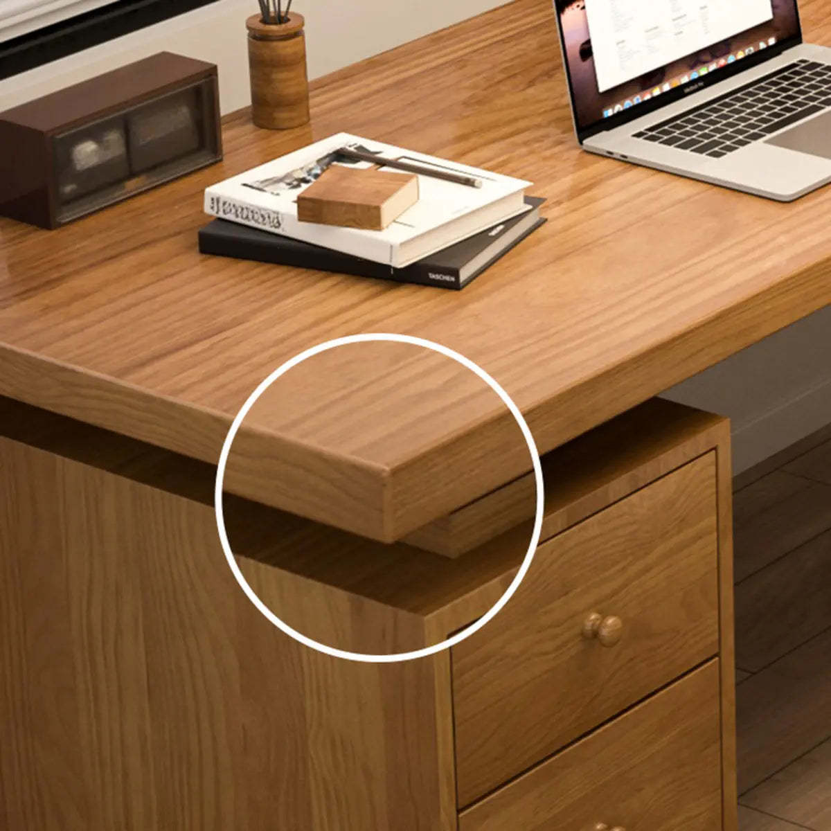 Rectangular Brown Wood Drawer Desk for 2 — Without Chairs