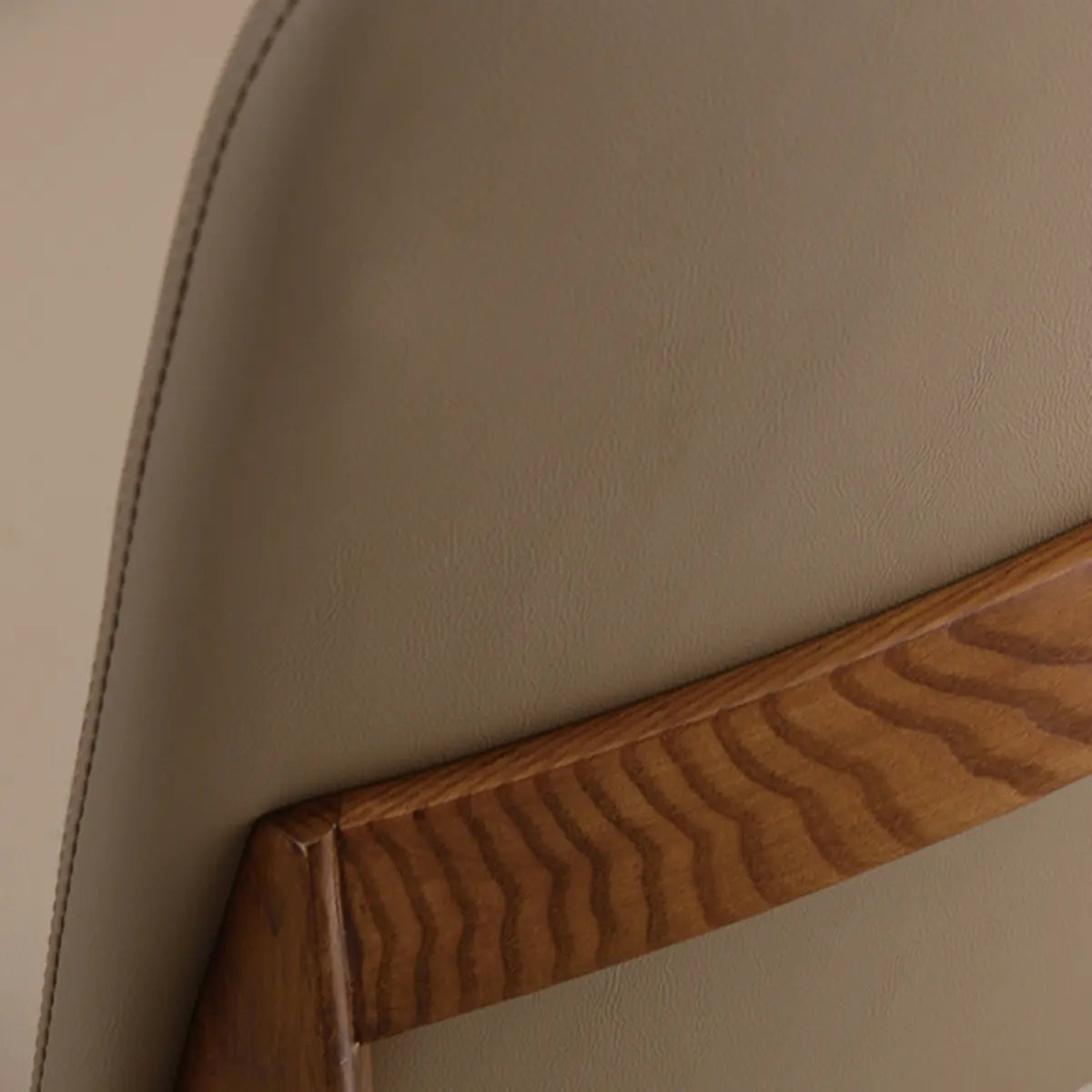 Khaki Rectangle Backrest Faux Leather Wood Dining Chair